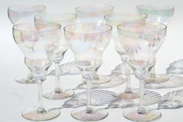 catalog photo of mother of pearl iridescent glass wine glasses, vintage tulip shape goblets