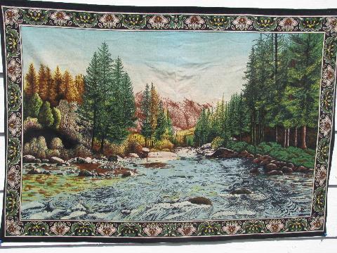 photo of mountain brook wilderness scene, vintage print cotton flannel tapestry wall hanging #1