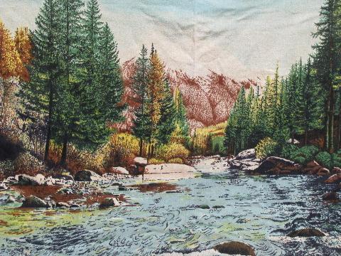 photo of mountain brook wilderness scene, vintage print cotton flannel tapestry wall hanging #2