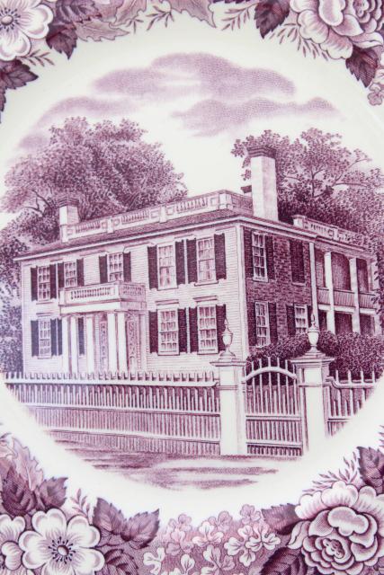 photo of mulberry purple transferware china, vintage scenic souvenir plate Nashua New Hampshire #2