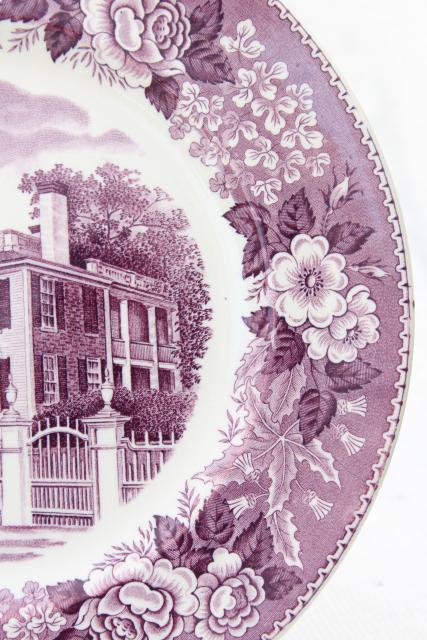 photo of mulberry purple transferware china, vintage scenic souvenir plate Nashua New Hampshire #3