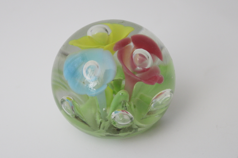 photo of multicolored flowers paperweight, Y2K vintage China handcrafted art glass #2