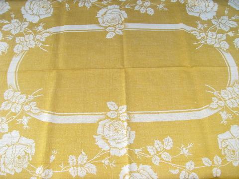 photo of mustard gold french country style vintage pure linen damask tablecloth, never used #2