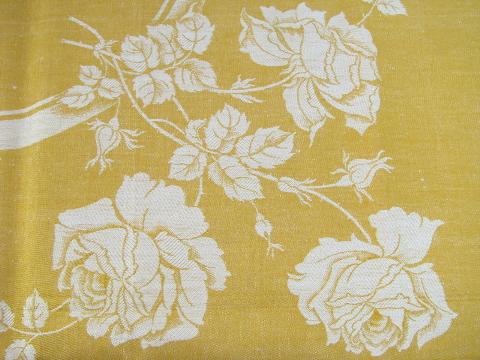 photo of mustard gold french country style vintage pure linen damask tablecloth, never used #3