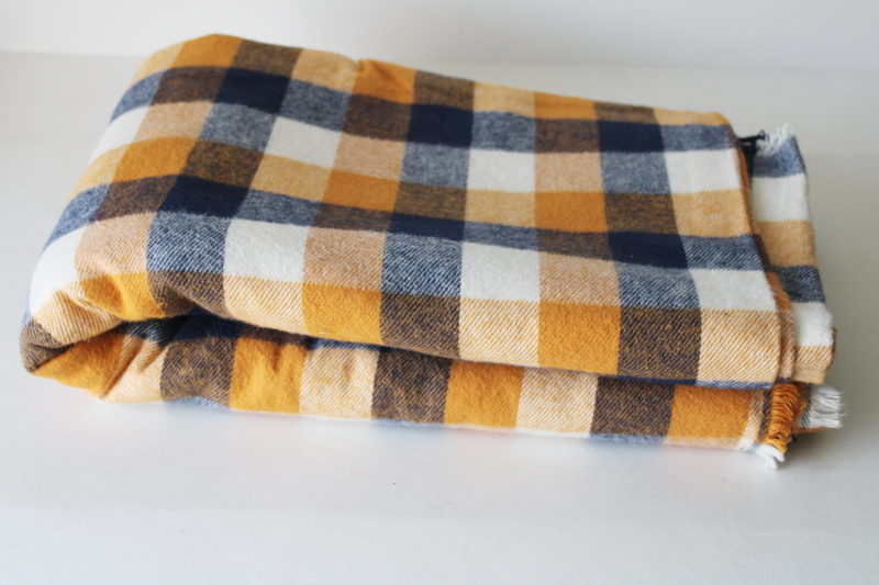 photo of mustard navy cream buffalo plaid vintage heavy cotton flannel for work shirts, chore jacket lining fabric  #1