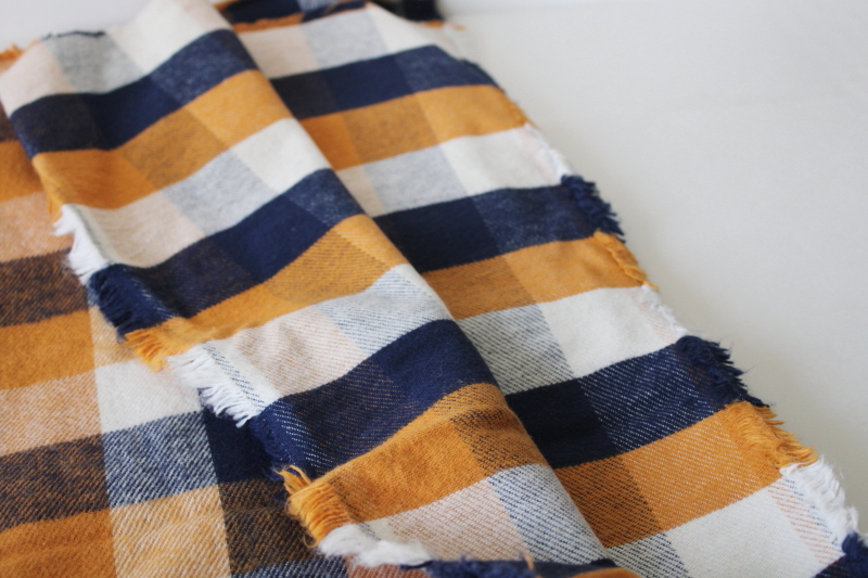 photo of mustard navy cream buffalo plaid vintage heavy cotton flannel for work shirts, chore jacket lining fabric  #2
