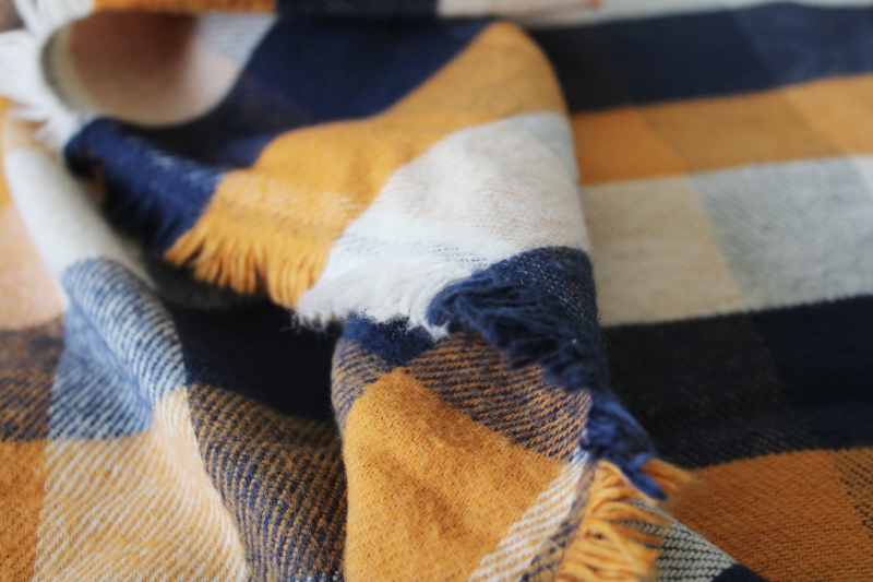 photo of mustard navy cream buffalo plaid vintage heavy cotton flannel for work shirts, chore jacket lining fabric  #3