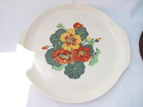 photo of nasturtium flowers vintage tab-handled china cake plate or serving platter #1