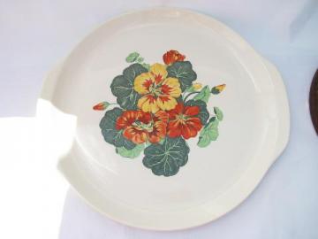 catalog photo of nasturtium flowers vintage tab-handled china cake plate or serving platter