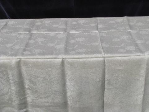 photo of natural color old linen damask tablecloth, vintage early 1900s antique, never used #1