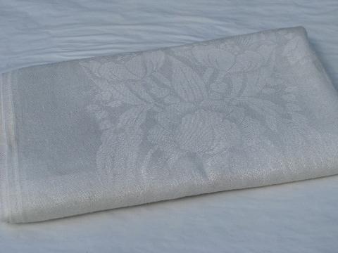 photo of natural color old linen damask tablecloth, vintage early 1900s antique, never used #4
