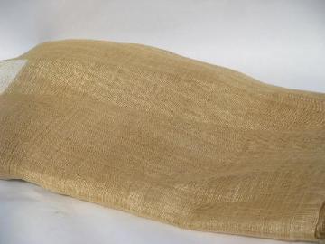 catalog photo of natural color vintage hemp or jute fabric, grass cloth open mesh screen weave