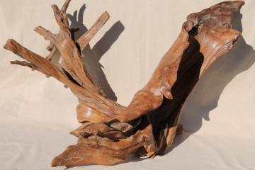 catalog photo of natural driftwood w/ large interesting shapes, bent twisted wood pieces for art display