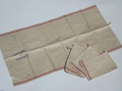 photo of natural flax linen towels, vintage barn red stripe towels w/ hanging loops #1