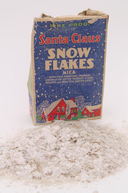 photo of natural mica flakes glitter snow, vintage Christmas putz village craft decor in old box #1