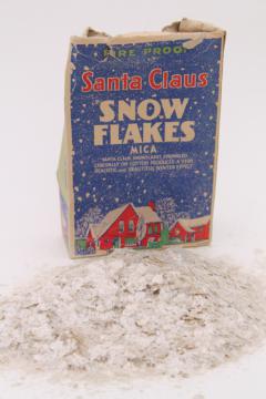 catalog photo of natural mica flakes glitter snow, vintage Christmas putz village craft decor in old box