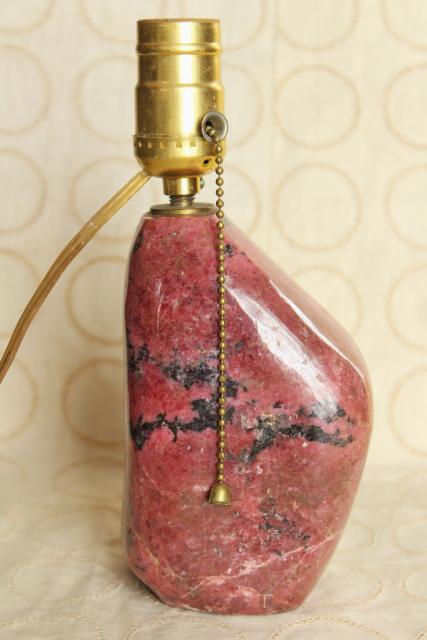 photo of natural polished stone table lamp, rose pink and black marbled red granite #6