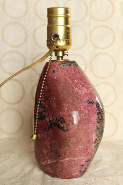 photo of natural polished stone table lamp, rose pink and black marbled red granite #7