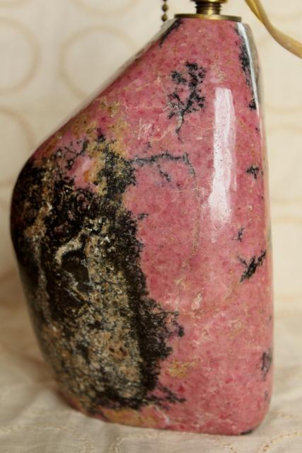 photo of natural polished stone table lamp, rose pink and black marbled red granite #8