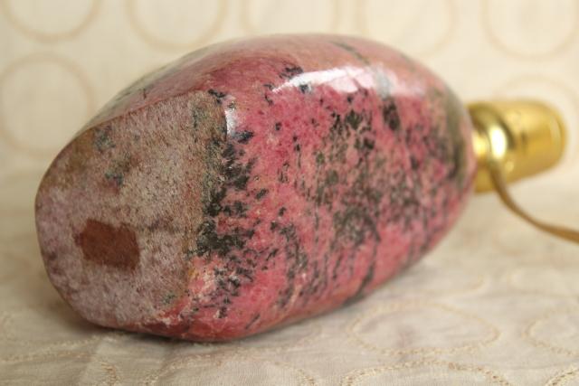 photo of natural polished stone table lamp, rose pink and black marbled red granite #9