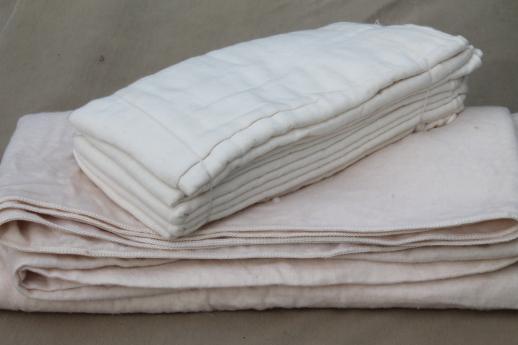 photo of natural unbleached cotton flannel burp cloths & blanket, unused vintage baby blankets #1