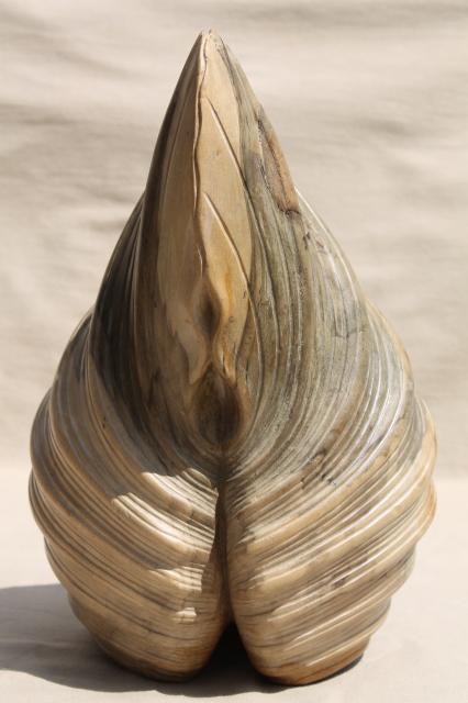 photo of natural wood carving seashell sculpture, large hand carved beach sea shell #9