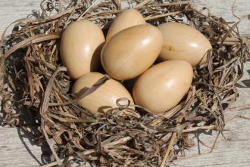 catalog photo of natural wood eggs, life size chicken egg for nest box / primitive country decor