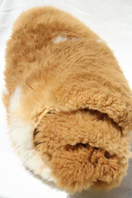 photo of natural wool sheepskin fur rug or seat cover, brown & white hide w/ soft fuzzy pile #3