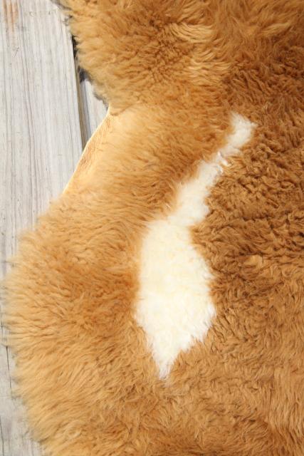 photo of natural wool sheepskin fur rug or seat cover, brown & white hide w/ soft fuzzy pile #4