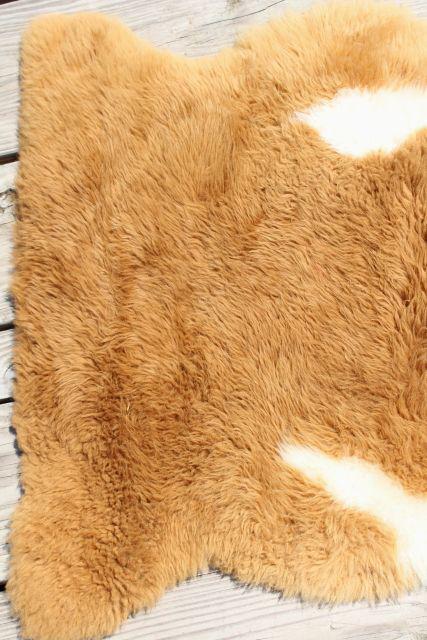 photo of natural wool sheepskin fur rug or seat cover, brown & white hide w/ soft fuzzy pile #7