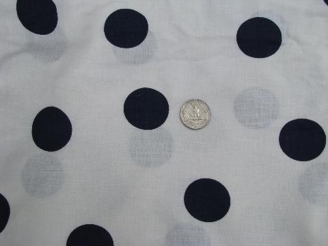 photo of navy / white big polka dots vintage cotton fabric, 36'' wide #1