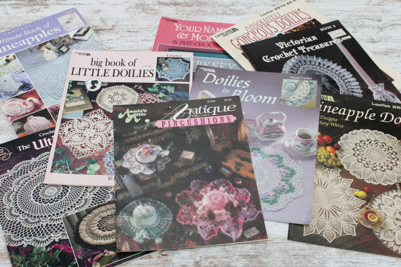 photo of needlework pattern booklets lot, doilies to crochet, crocheted lace frames etc #1