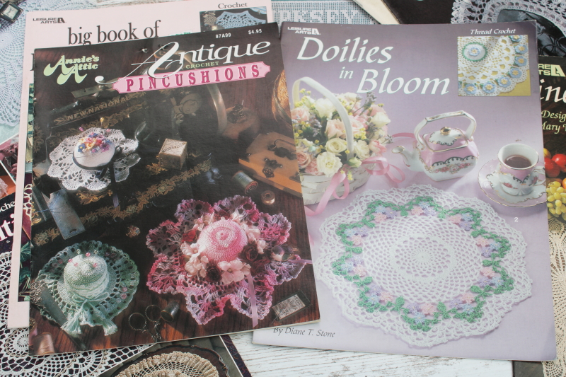 photo of needlework pattern booklets lot, doilies to crochet, crocheted lace frames etc  #2