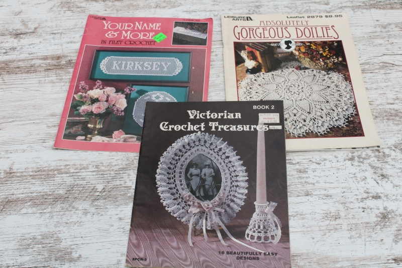 photo of needlework pattern booklets lot, doilies to crochet, crocheted lace frames etc  #5