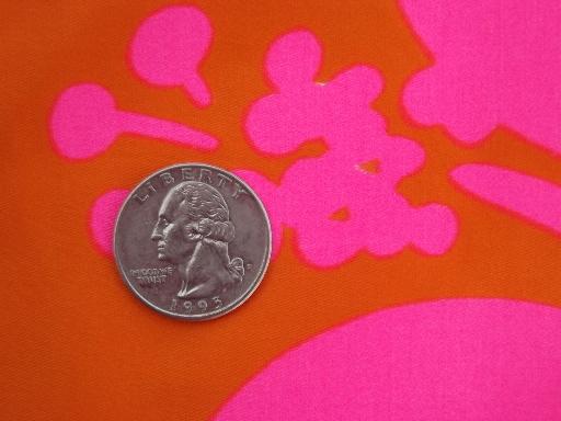 photo of neon orange and pink vintage Hawaiian print fabric, big tropical flowers #2