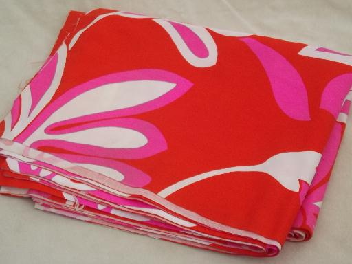 photo of neon orange and pink vintage Hawaiian print fabric, huge tropical flowers #1