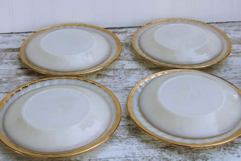 photo of never used MCM vintage Fire King gold trim swirl pattern milk glass dishes, set for 4 #5