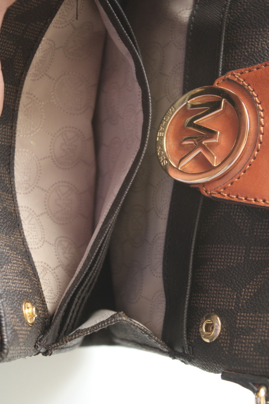 photo of never used Michael Kors large logo Fulton crossbody bag double zip purse signature brown #4