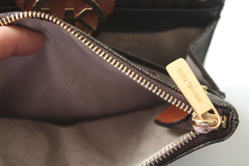 photo of never used Michael Kors large logo Fulton crossbody bag double zip purse signature brown #5