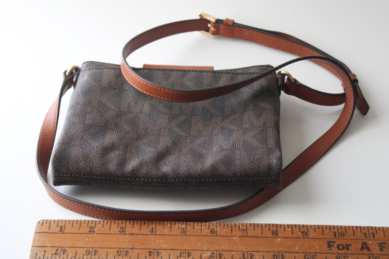 photo of never used Michael Kors large logo Fulton crossbody bag double zip purse signature brown #8