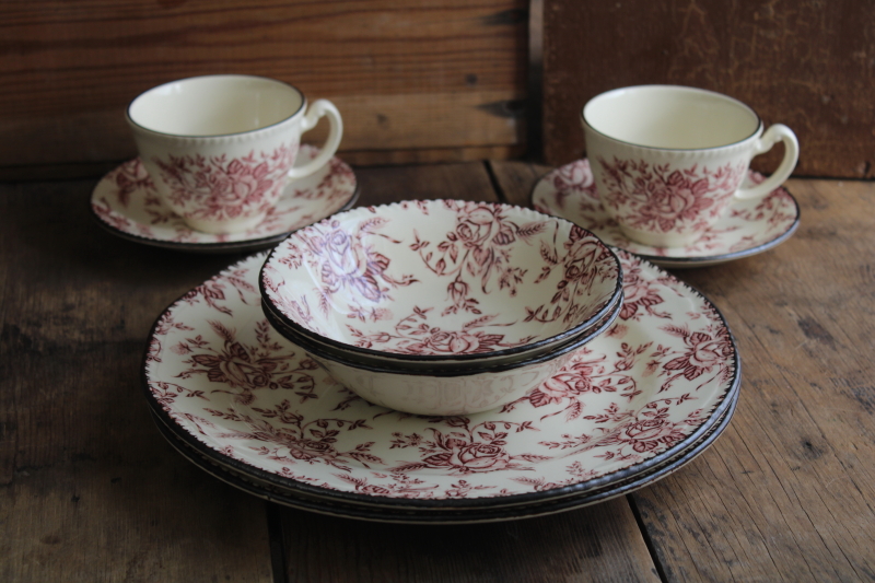 photo of never used set dishes for two Wood Sons Colonial Rose pink toile floral transferware #6
