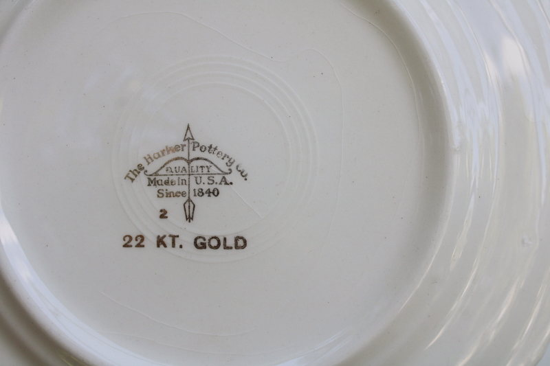 photo of never used set of 12 small plates vintage Harker china single rose w/ gold trimmed gadroon edge  #5
