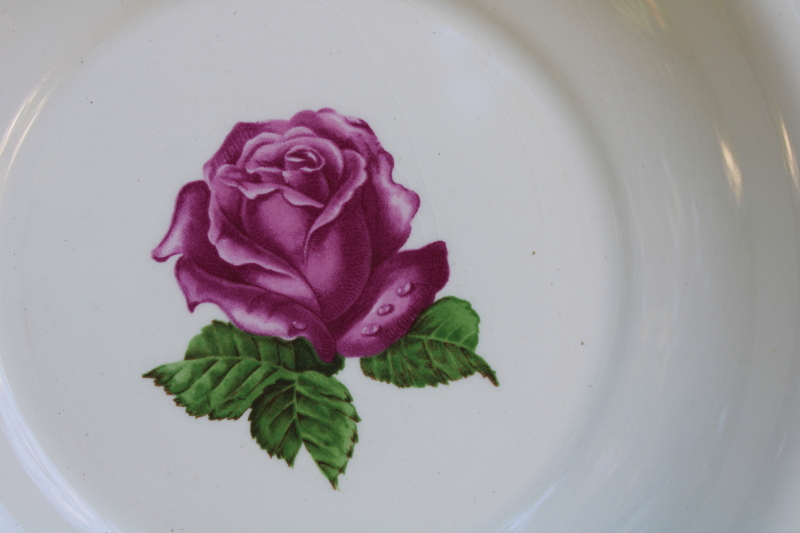 photo of never used set of 8 soup bowls vintage Harker china single rose w/ gold trimmed gadroon edge  #3