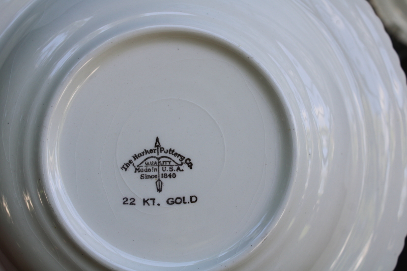 photo of never used set of 8 soup bowls vintage Harker china single rose w/ gold trimmed gadroon edge  #4