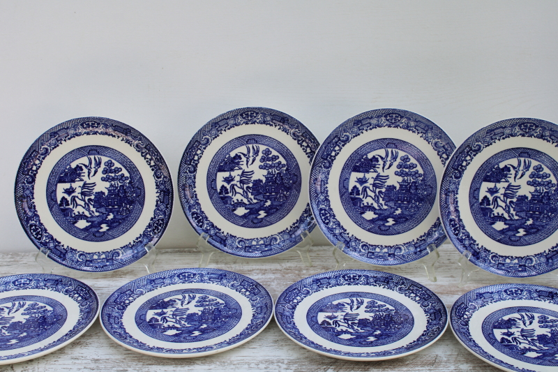 photo of never used set of 8 vintage blue Willow pattern dinner or luncheon plates Royal china USA  #1