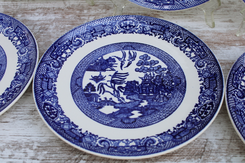 photo of never used set of 8 vintage blue Willow pattern dinner or luncheon plates Royal china USA  #2