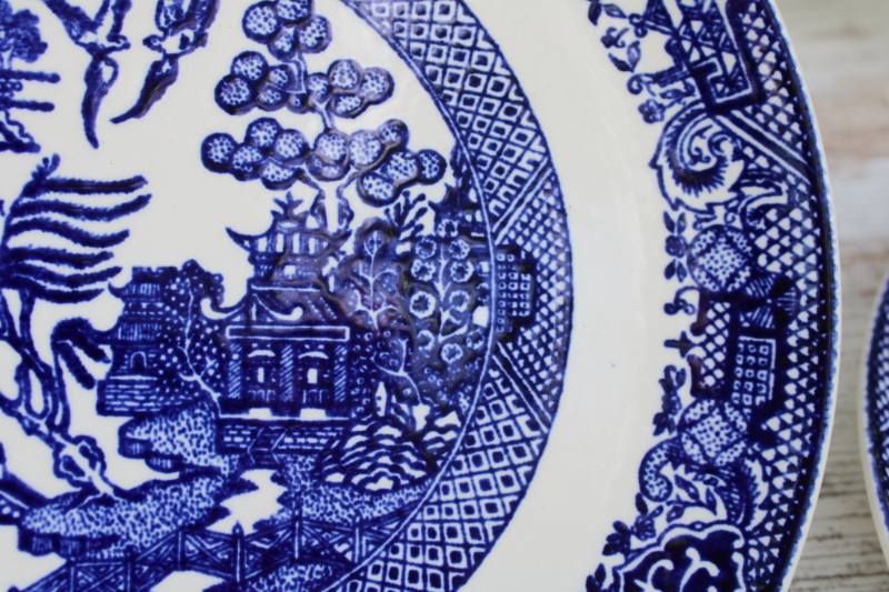 photo of never used set of 8 vintage blue Willow pattern dinner or luncheon plates Royal china USA  #3