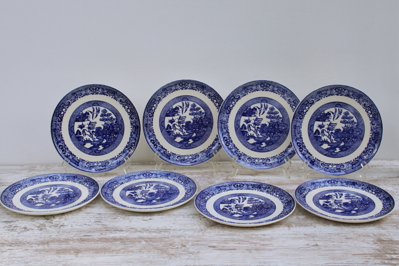 photo of never used set of 8 vintage blue Willow pattern dinner or luncheon plates Royal china USA  #6