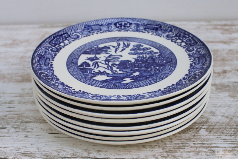 photo of never used set of 8 vintage blue Willow pattern dinner or luncheon plates Royal china USA  #8