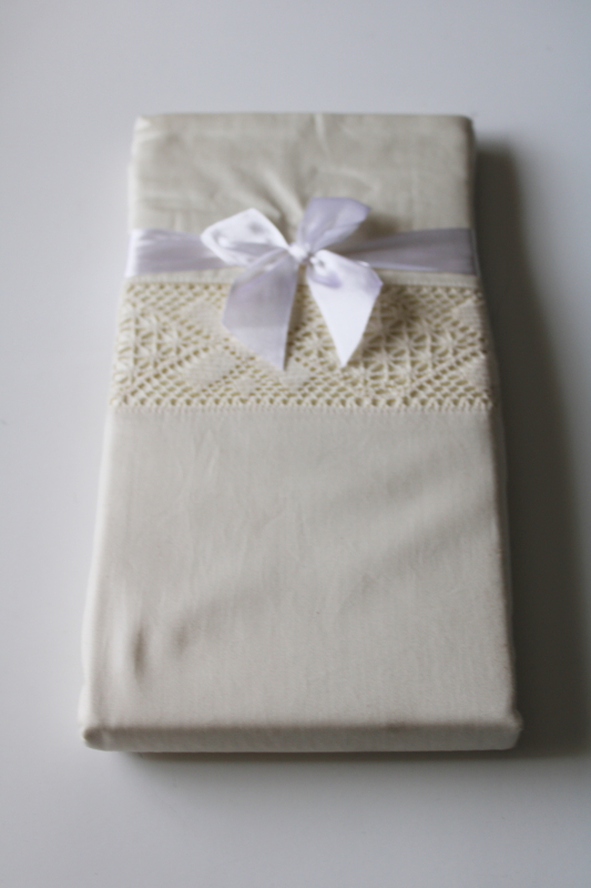 photo of never used set of vintage style ivory cotton pillowcases w/ lace insertion  #1